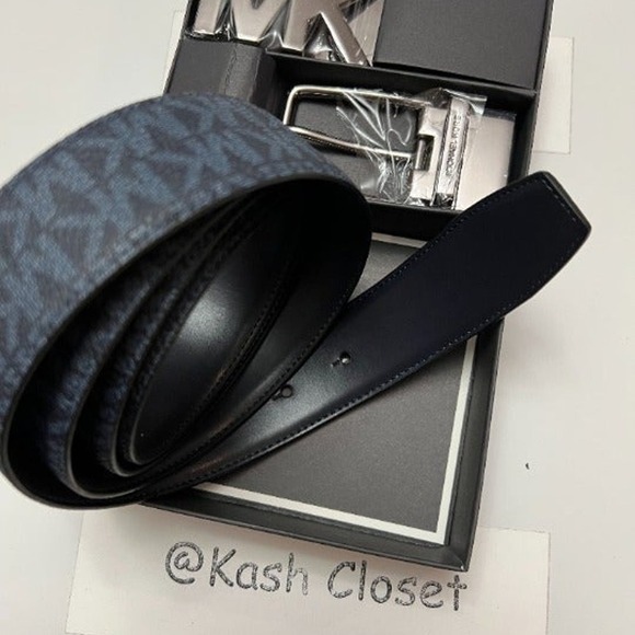 Michael Kors Mens Belt Set 4 in 1 Reversible MK Signature Gift Box Admiral Blue - Picture 5 of 7